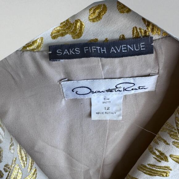 Vintage Blazer Oscar De La Renta Jacket Gold Cream Animal Brocade Women's 12 - Picture 3 of 8